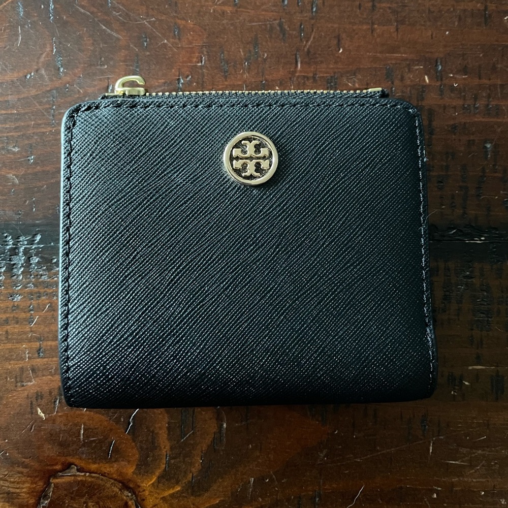 Tory Burch Robinson mini wallet black genuine leather ~